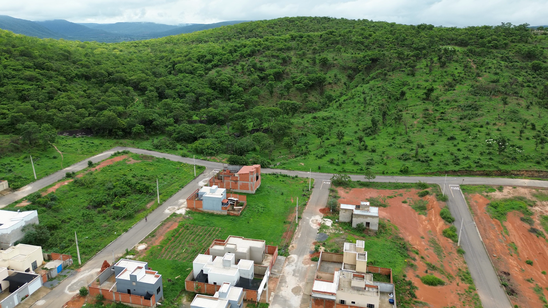 Aroeiras emoldurado pelos morros verdes da região