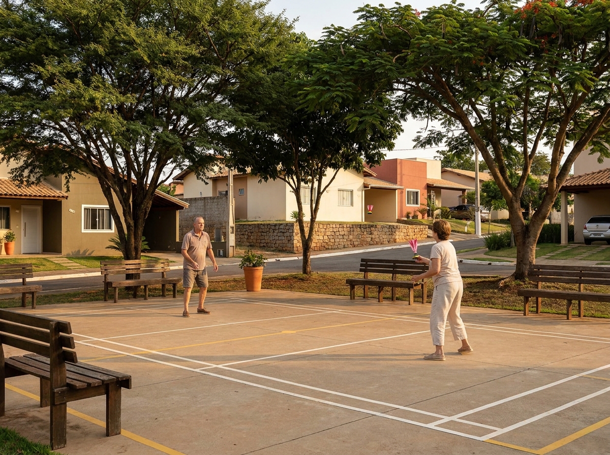 Quadra de peteca do Aroeiras em uso pelos moradores