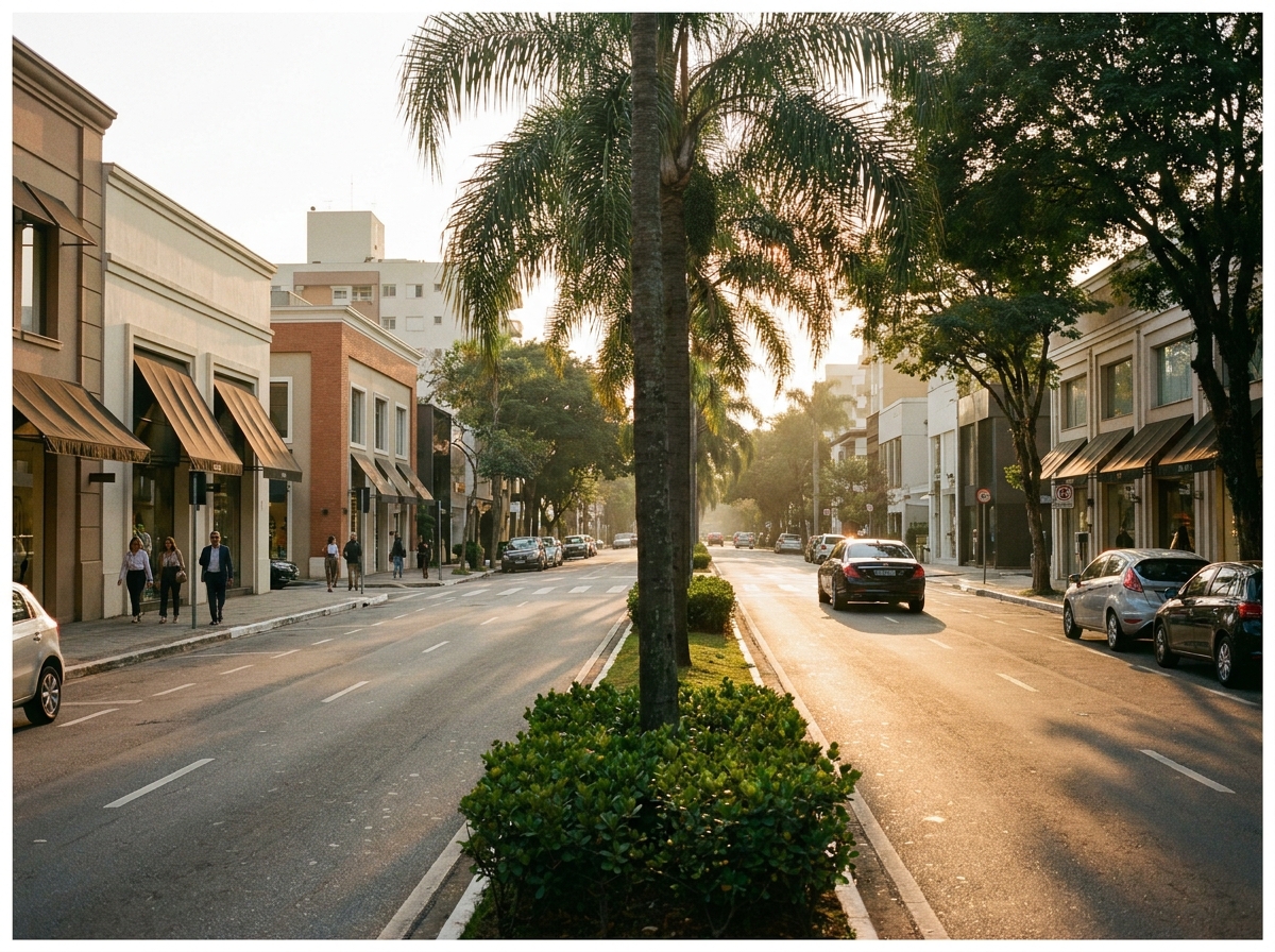 Avenida comercial do Belvedere ao entardecer